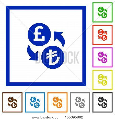 Pound Lira exchange flat color icons in square frames