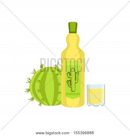Tequila Mexican Culture Symbol. Isolated Bright Color Vector Object Representing Mexico On White Background