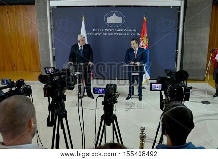 Belgrade Serbia. September 30th 2016: Poland Minister of Foreign Affairs Witold Waszczykowski in the Official visit to Republic of Serbia meeting with Minister of Foreign Affairs of Republic of Serbia Ivica Dacic