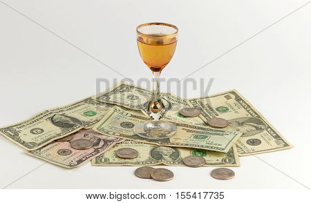 Glass Of Alcohol Drink With Money