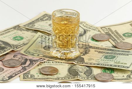 Glass Of Alcohol Drink With Money