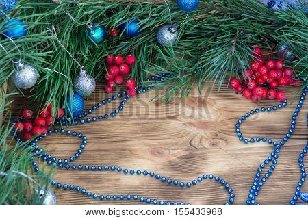 Christmas And New Year Ornament Decorating Background With Copy Space