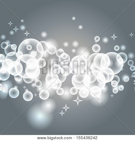 Vector transparent bokeh effect. Transparent sparkles on silver gradient background