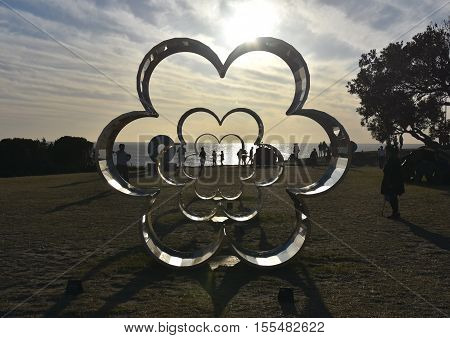 Sydney Australia - Nov 6 2016. Silvia Tuccimei: Flower Power. Sculpture by the Sea along the Bondi to Coogee coastal walk is the world's largest free to the public sculpture exhibitions.