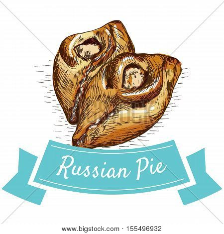 Russian Pie colorful illustration. Vector illustration of Russian cuisine.