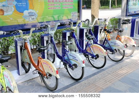 ZHUHAI CHINA - OCTOBER 6 2016 : The automated station rental bike in the city of Zhuhai. China
