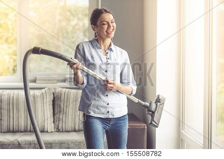 Woman Cleaning Her House
