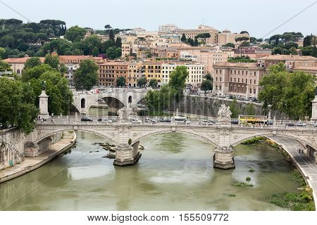 ROME, ITALY - JUNE 12, 2015: Vittorio Emanuele II Bridge in Rome Italy.