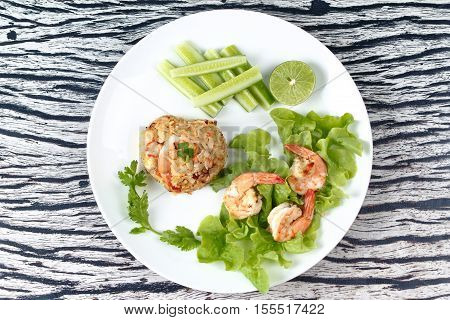 Fried Rice With Shrimp Call Khao Pad Kong In Thai