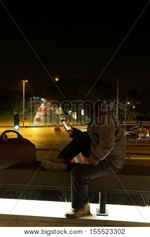 Terrorist vertical shot. Night shot. Long exposure