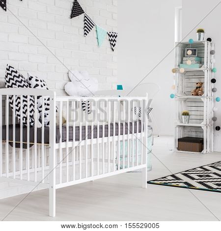 Shot of a spacious white children's room