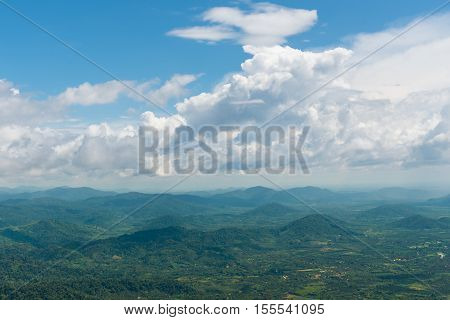 Aerial view of rain forest landscape. Hin Koob mountain Khao Soidao Sanctuary Forest Thailand.