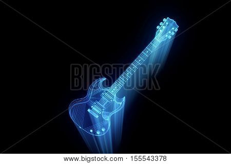 3D Guitar in Hologram Wireframe Style. Nice 3D Rendering