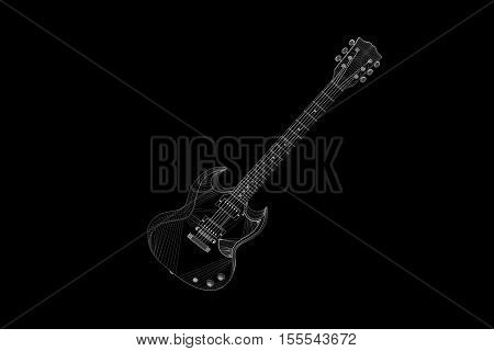 3D Guitar in Hologram Wireframe Style. Nice 3D Rendering