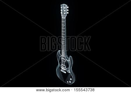 3D Guitar in Hologram Wireframe Style. Nice 3D Rendering
