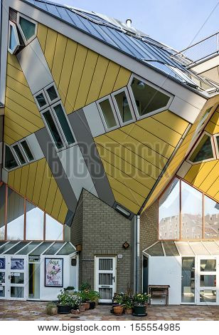 Rotterdam, Netherlands - Sep 10, 2016: Cube houses or Kubuswoningen in Dutch are a set of innovative houses, Rotterdam, Netherlands.