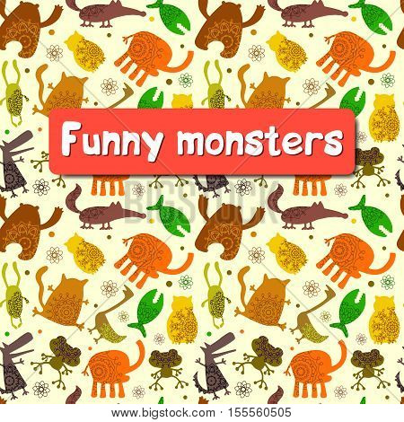 seamless pattern with monsters. abstract vector illustration