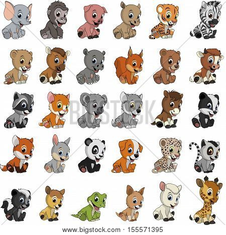 Vector illustration set of funny exotic animals on a white background