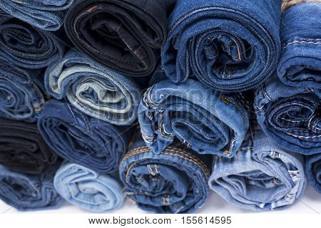 Jeans roll stack on the isolated background