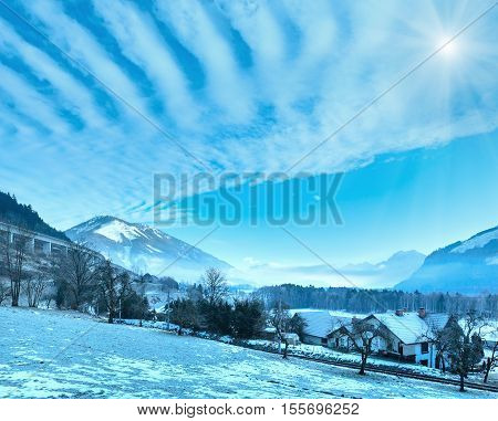 Winter Mountain Sunshiny Village (austria).