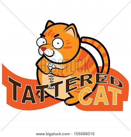 Red cat holding a fish in its claws skeleton. Image for the logo