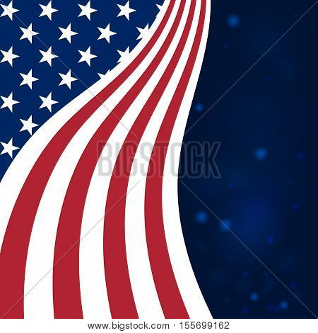 abstract background. USA flag. Fireworks in the night starry sky. Vector illustration. Light effects.