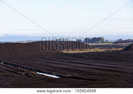 bog and the field on which the production is carried out in black peat mining, industry,