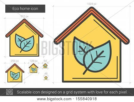 Eco home vector line icon isolated on white background. Eco home line icon for infographic, website or app. Scalable icon designed on a grid system.