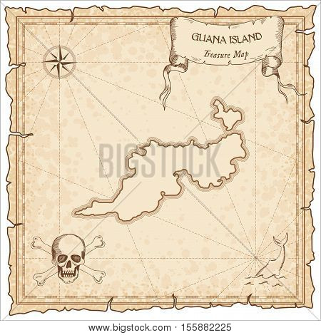 Guana Island Old Pirate Map. Sepia Engraved Parchment Template Of Treasure Island. Stylized Manuscri