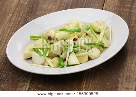 stir fried jiao bai ( enlarged wild rice stem ), chinese cuisine
