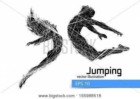 Silhouette of a jumping man and girl. Text on a separate layer, color can be changed in one click.