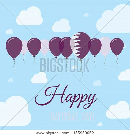 Qatar National Day Flat Patriotic Poster. Row Of Balloons In Colors Of The Qatari Flag. Happy Nation