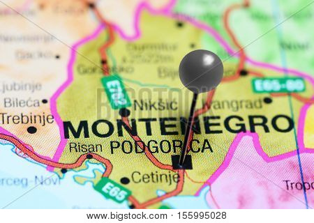 Podgorica pinned on a map of Montenegro