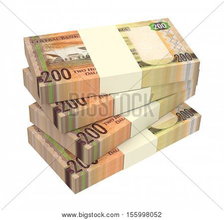 Gambian dalasi bills isolated on white background.