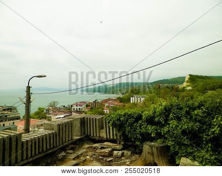 View Of The City Of Balchik. Rainy Weather, Tourism Concept, Bulgaria, Dobrich Province.