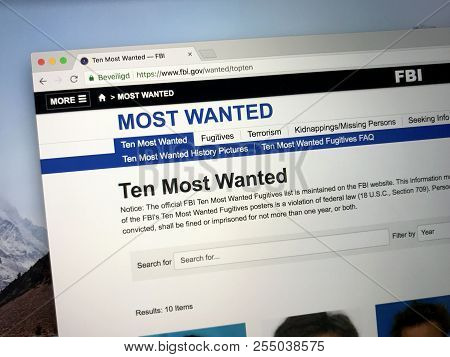 Amsterdam, The Netherlands - August 24, 2018: The Fbi Website Of Ten Most Wanted Fugitives. This Sit