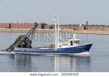 New Bedford, Massachusetts, Usa - August 24, 2018: Commercial Fishing Vessel Madison Iii, Hailing Po