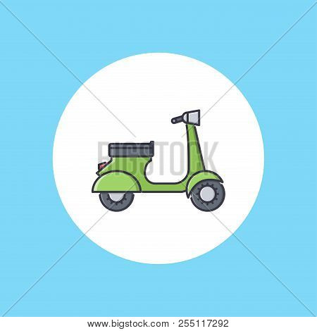 Motor Scooter Icon. Small Motorcycle Or Moped Logo In Outline Design. Motorbike Logotype Or Label Ve