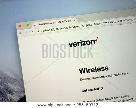 Amsterdam, The Netherlands - August 25, 2018: Website Of Verizon, An American Telecommunications Com