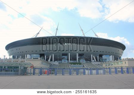 St. Petersburg, Russia - July 26, 2018: Zenit Arena Football Stadium. Outdoor View Of New Modern Soc