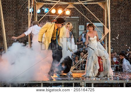 Cracow, Poland - July 7, 2018: Performance Of Foam Days Performed By The Enigineering Theatre Akhe A