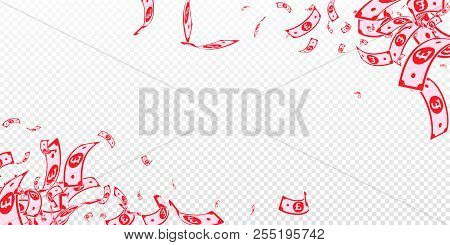 British Pound Notes Falling. Messy Gbp Bills On Transparent Background. United Kingdom Money. Beaute