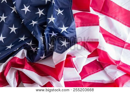 Background Texture Of A Crumpled American Flag, The Stars And Stripes, Old Glory, Star-spangled Bann