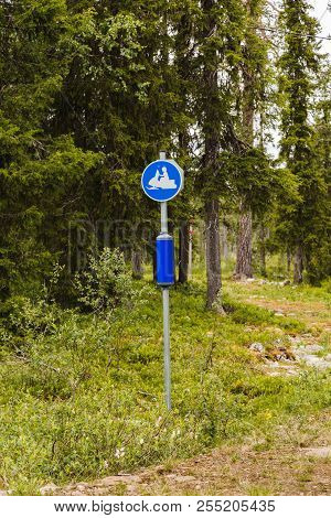 Luosto Finland, Sign Marking The Road For Motor Sledges On A Summer Day