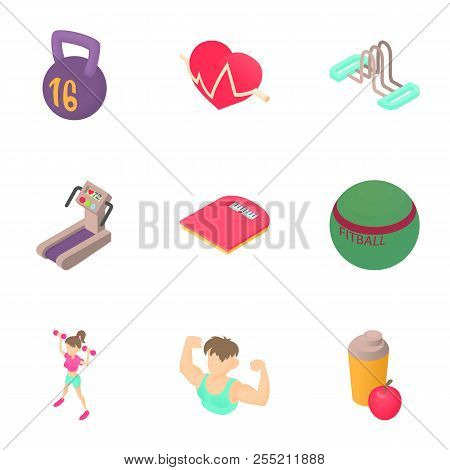 Fitness Icons Set. Cartoon Illustration Of 9 Fitness Icons For Web