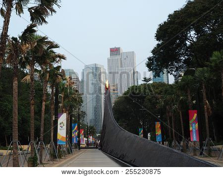 Jakarta, Indonesia - August 24, 2018: Asian Games 2018 Cauldron In Gbk Sports Complex.