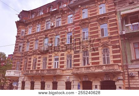Facades Of Residential Buildings On The Old Streets Of Odessa