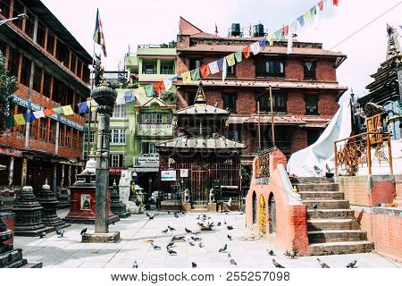 Kathmandu Nepal August 24, 2018 View Of The Shree Gha Stupa Temple Located In Naghal District Betwee