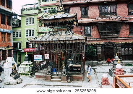 Kathmandu Nepal August 24, 2018 View Of The Shree Gha Stupa Temple Located In Naghal District Betwee