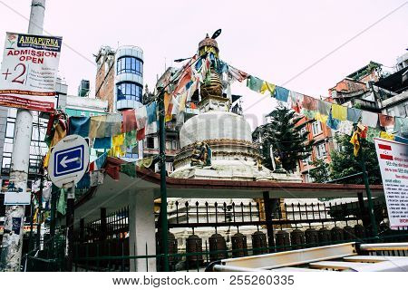 Kathmandu Nepal August 24, 2018 View Of The Shree Gha Stupa Temple Located In Naghal District Betwee